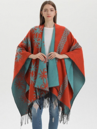 Kvinnor Cape Color Block Oversized Etnisk Stil Höst Vinter Poncho