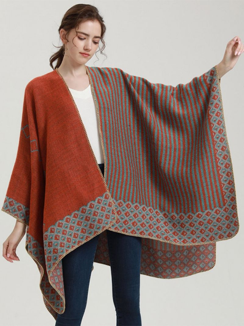 Kvinnor Cape Geometric Color Block Daglig Casual Höst Vinter Poncho