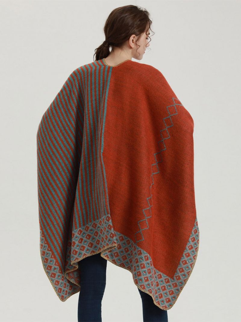 Kvinnor Cape Geometric Color Block Daglig Casual Höst Vinter Poncho - Orange