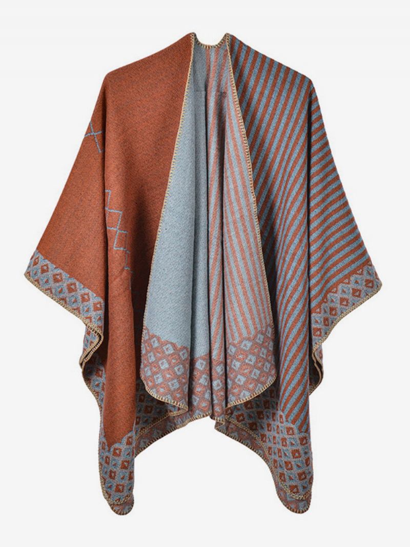 Kvinnor Cape Geometric Color Block Daglig Casual Höst Vinter Poncho - Orange