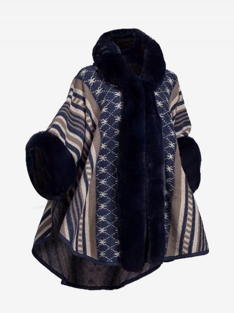 Kvinnor Poncho Hooded Cape Coat Varma Vinter Ytterkläder - Mörk Marinblå