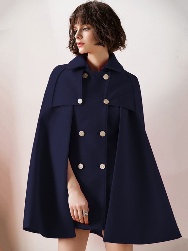 Kvinnor Röd Poncho Oversized Cape Coat Vinter Ytterkläder - Mörk Marin