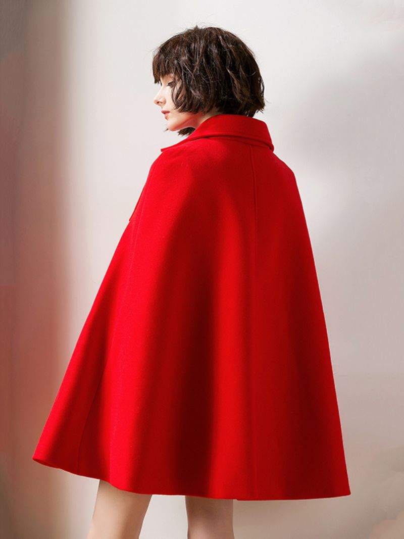 Kvinnor Röd Poncho Oversized Cape Coat Vinter Ytterkläder - Röd