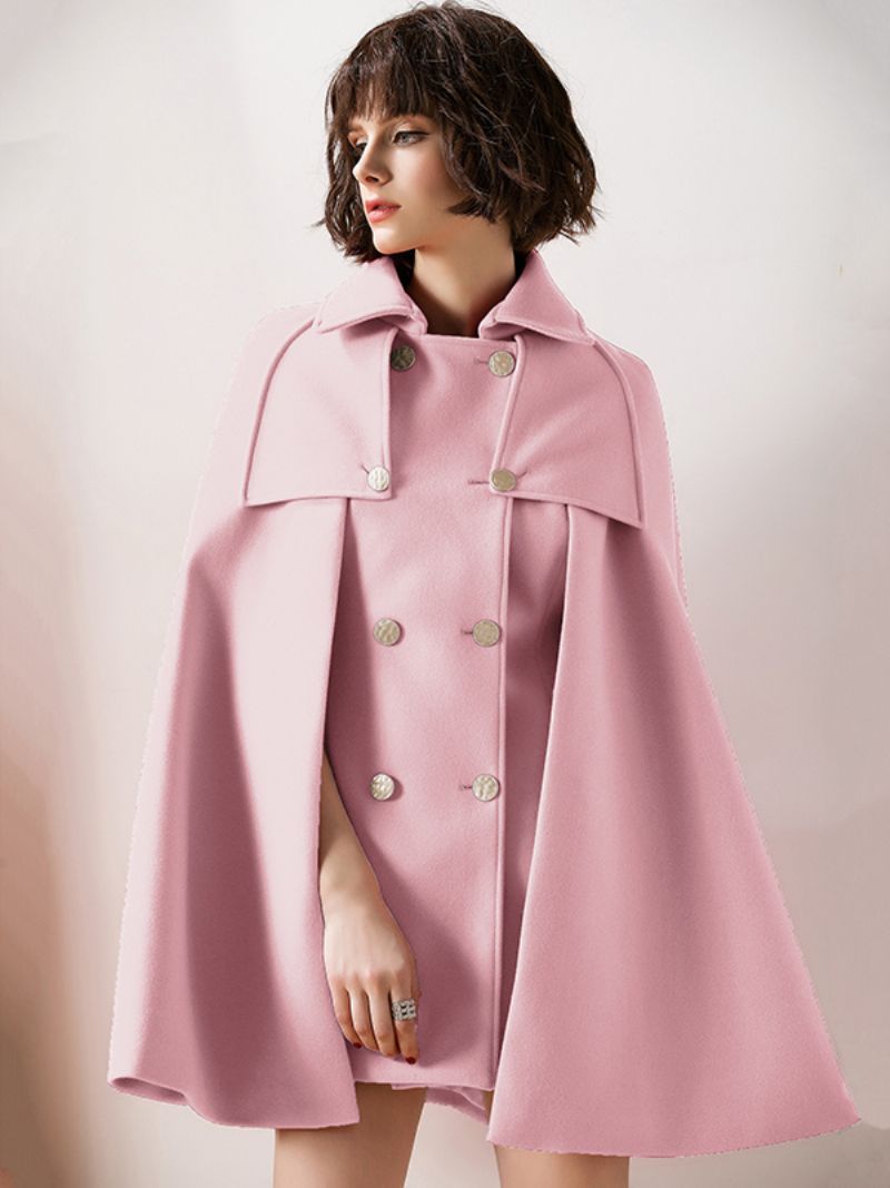 Kvinnor Röd Poncho Oversized Cape Coat Vinter Ytterkläder - Rosa