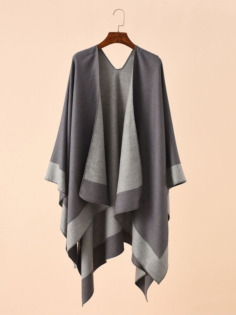 Kvinnors Färgblock Poncho Daily Casual Cape - Djupgrå