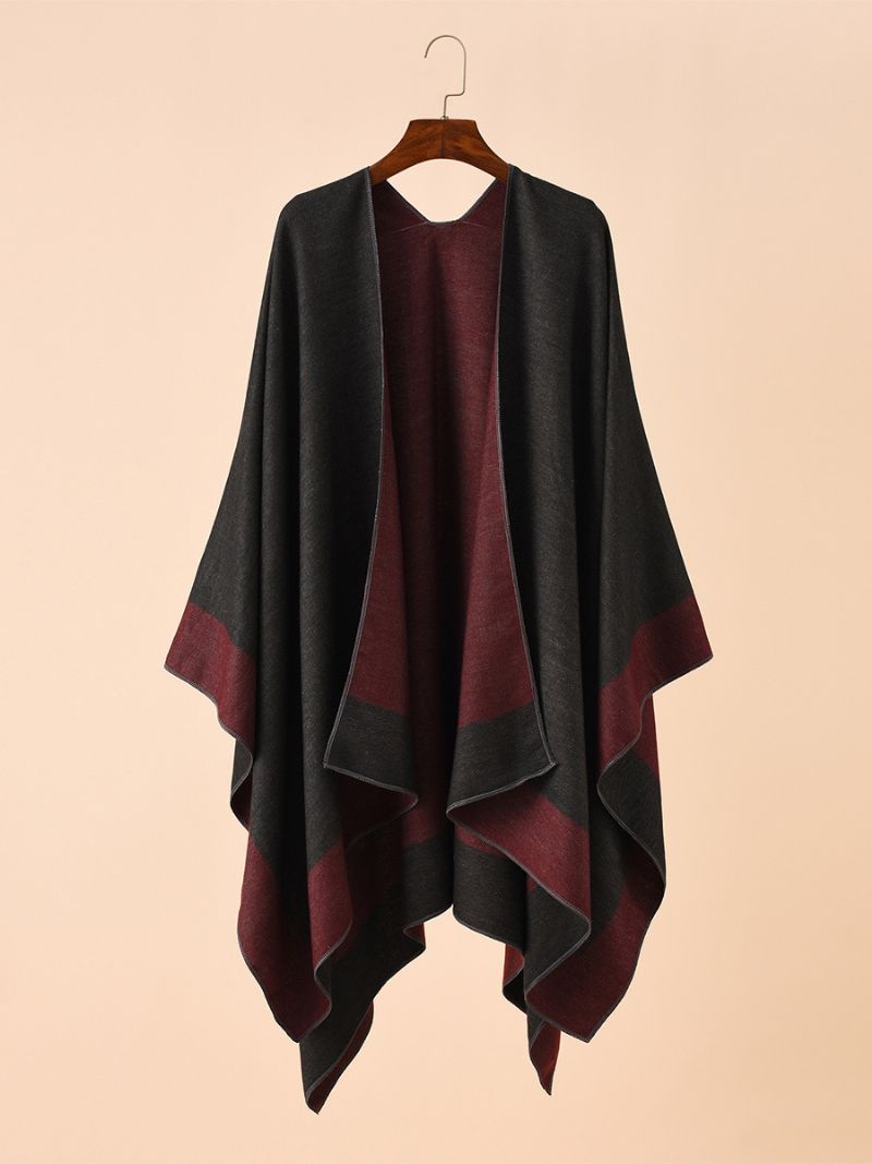 Kvinnors Färgblock Poncho Daily Casual Cape - Burgogne