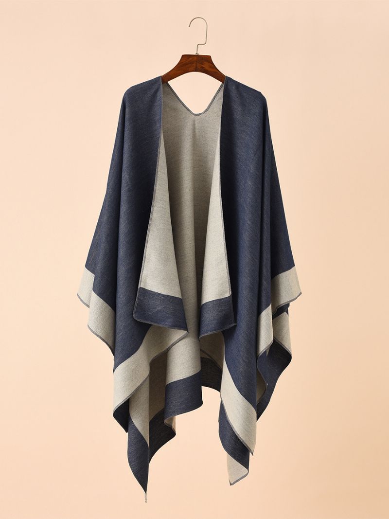 Kvinnors Färgblock Poncho Daily Casual Cape - Djupblå