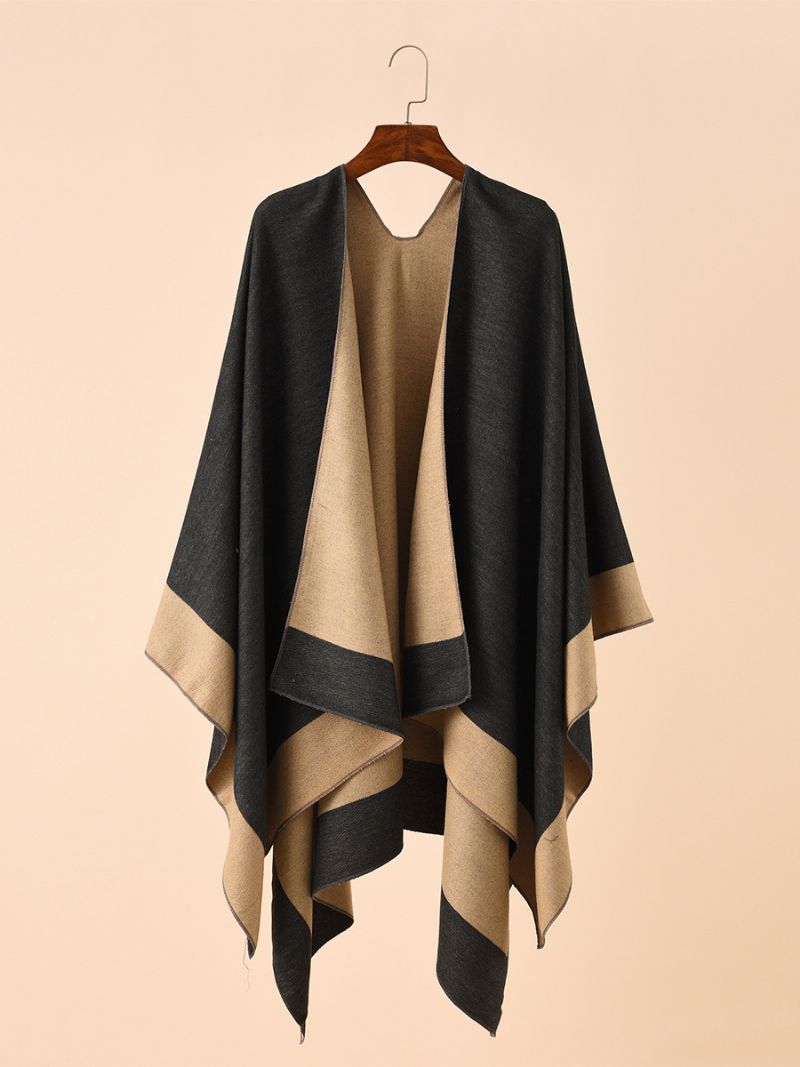 Kvinnors Färgblock Poncho Daily Casual Cape - Svart