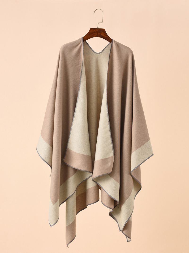 Kvinnors Färgblock Poncho Daily Casual Cape - Khaki