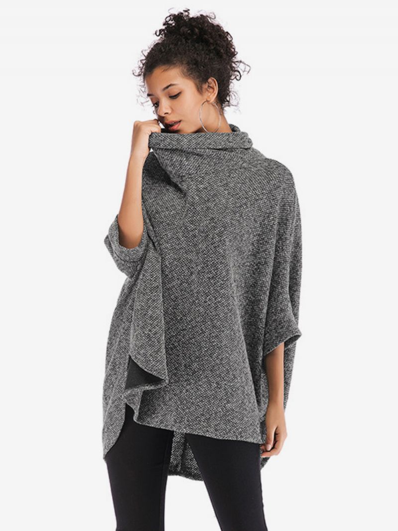 Kvinnors Halvärmar Cape Hög Krage Oversized Casual Elegant Poncho