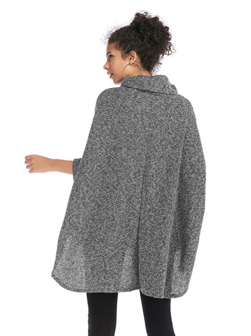 Kvinnors Halvärmar Cape Hög Krage Oversized Casual Elegant Poncho - Ljusgrå