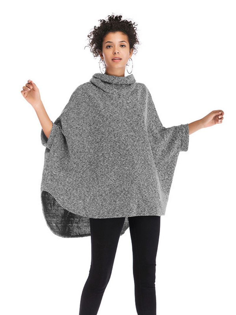 Kvinnors Halvärmar Cape Hög Krage Oversized Casual Elegant Poncho - Ljusgrå