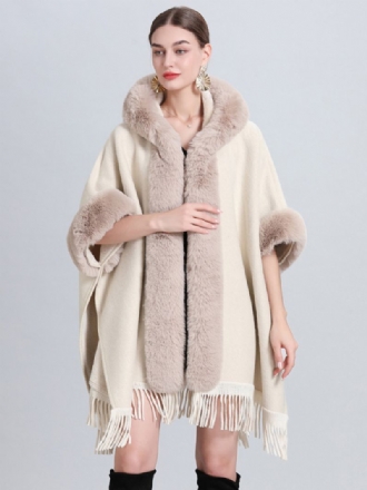 Kvinnors Jul Cape Coat Hooded Pläd Fringe Vinter Poncho Ytterkläder