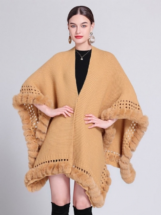 Kvinnors Oversized Poncho V-hals Utskuren Franskant Enfärgad Cape