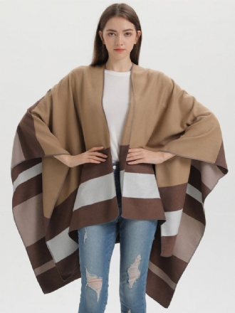 Oversized Dam Cape Stripes Color Block Höst Vinter Poncho