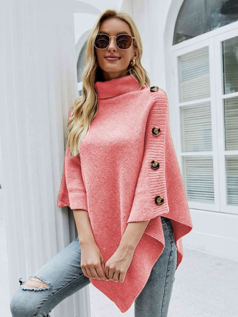 Poncho För Kvinnor Med Hög Krage Cape Spring Ytterkläder - Rosa