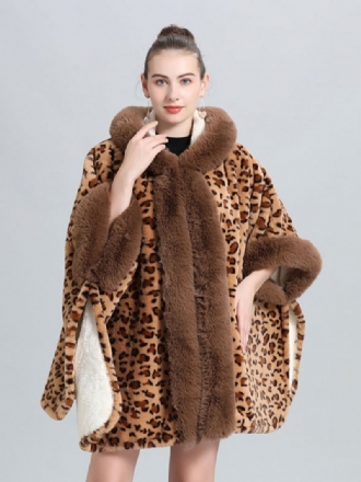 Ponchorock För Kvinnor Leopard Hooded Cape Vinter Ytterkläder