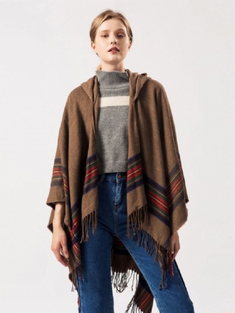 Sjal Wrap Bohemian Hooded Fringe Poncho Cardigan Kap För Kvinnor