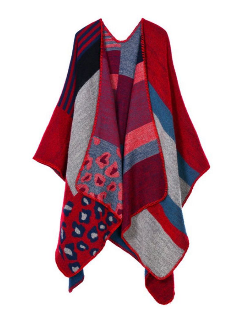 Sjal Wrap Pläd Bohemian Print Spring Cardigan Kvinnor Cape - Röd