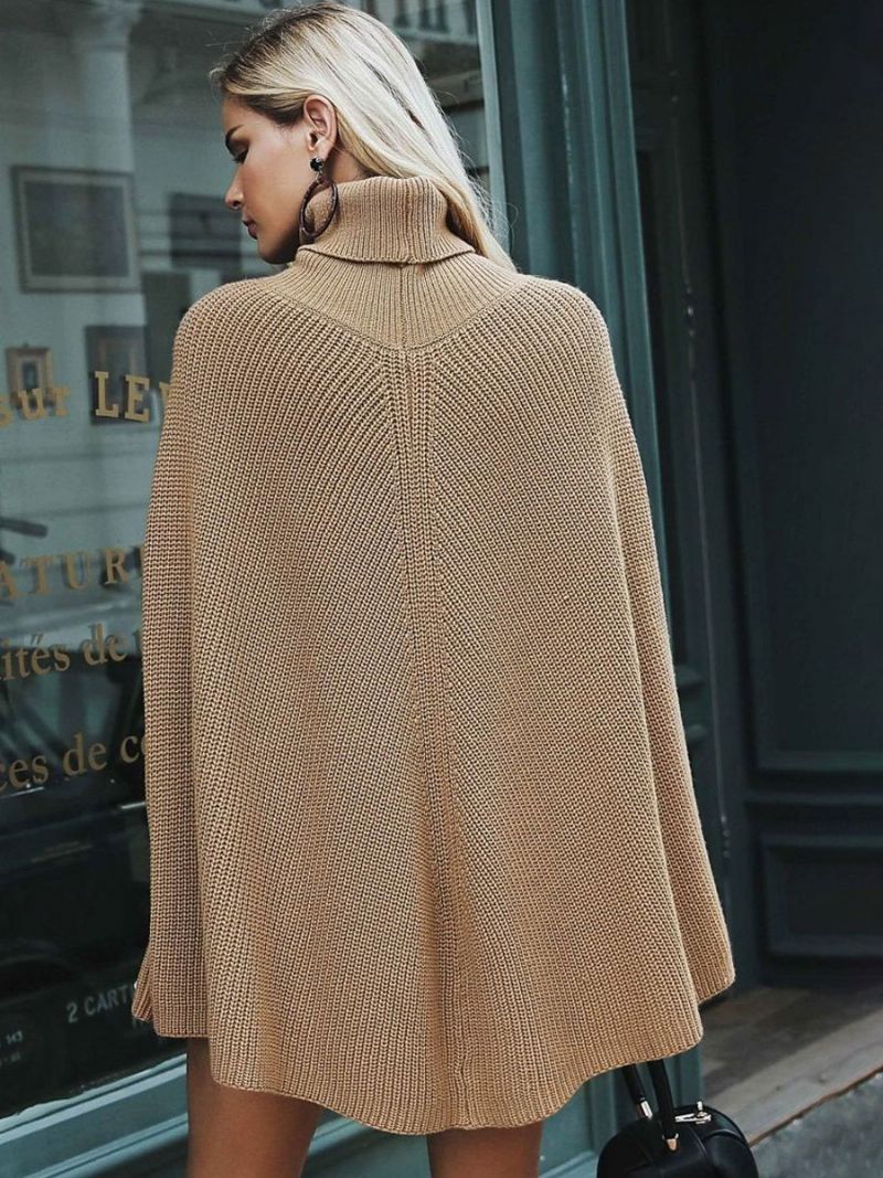 Stickad Poncho Polotröja För Kvinnor Svart Casual Fall Cape - Kamel