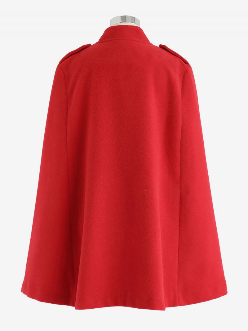 Svart Poncho Coat Dubbelknäppt Cape Spring Ytterkläder För Kvinnor - Röd