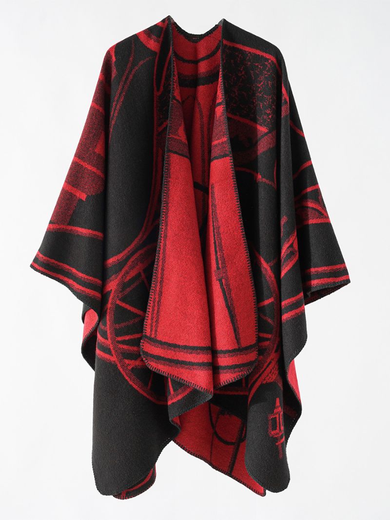 Tvåfärgad Poncho För Damer. Daily Casual Elegant Cape - Röd