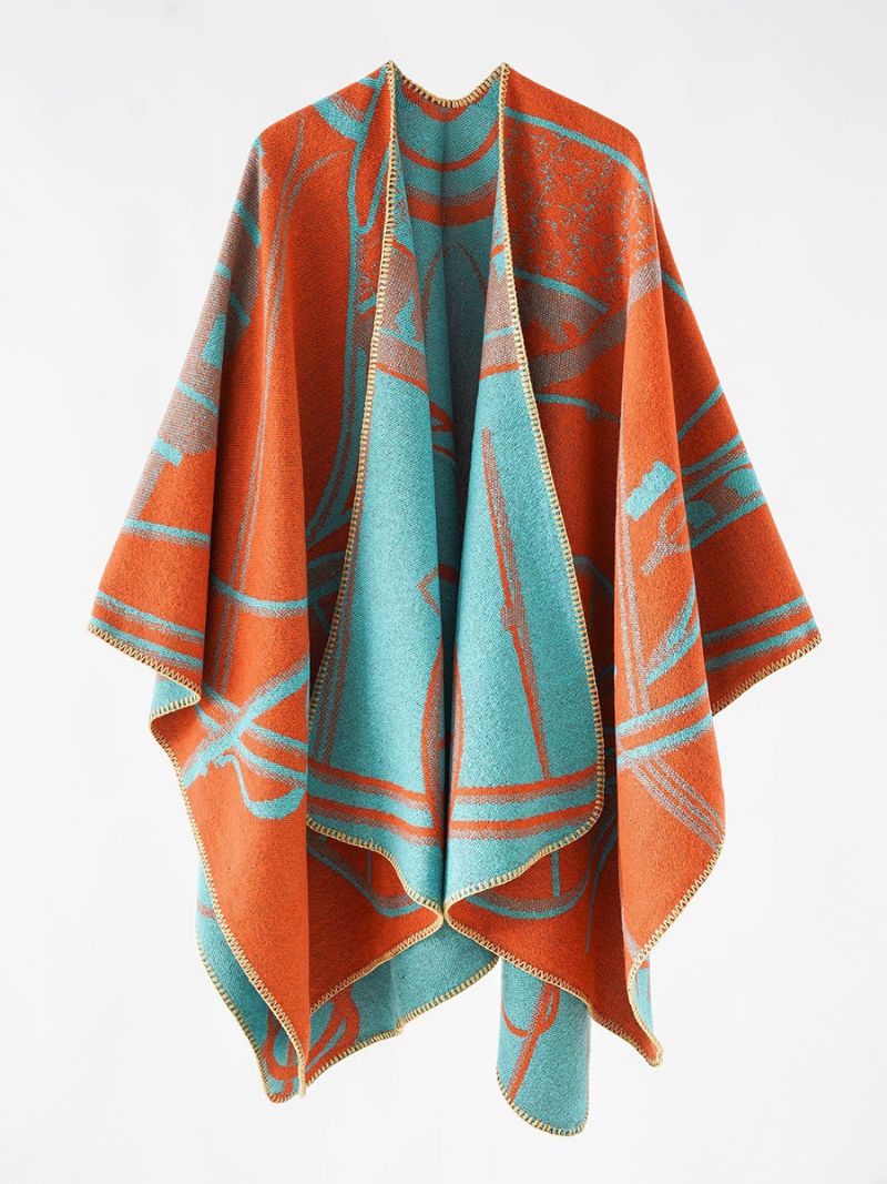 Tvåfärgad Poncho För Damer. Daily Casual Elegant Cape - Orange