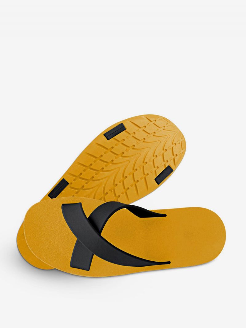 Herr Sandaler Slip-on Color Block Flat Tofflor - Gul