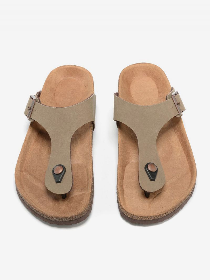 Herrsandaler För Män Slip-on Tofflor Platta Sandaler - Kaki