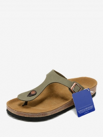 Herrsandaler Slip-on Cowhide Tofflor Platta Sandaler