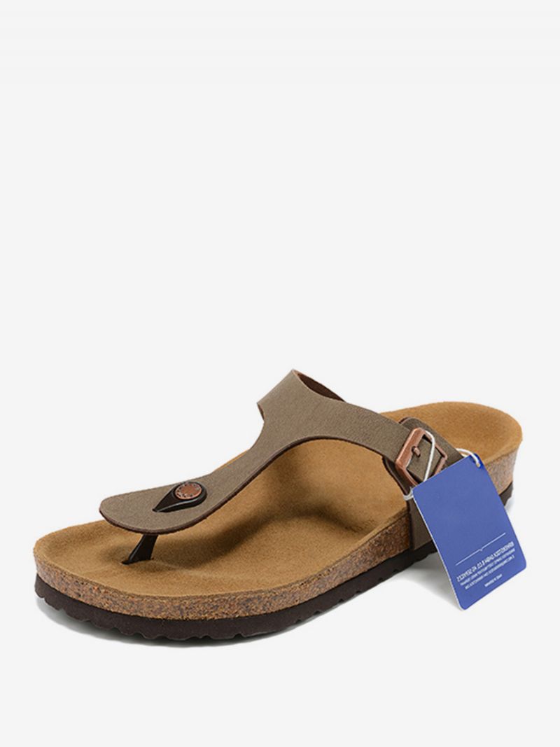 Herrsandaler Slip-on Cowhide Tofflor Platta Sandaler - Kaffe Brun