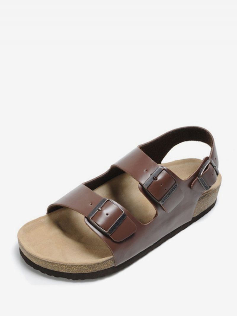 Herrsandaler Slip-on Justerbar Strap Spänne Tofflor Flat Sandaler - Kaffebrun