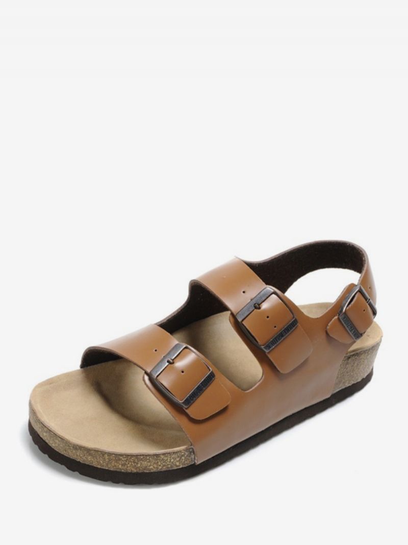 Herrsandaler Slip-on Justerbar Strap Spänne Tofflor Flat Sandaler - Ljusbrun