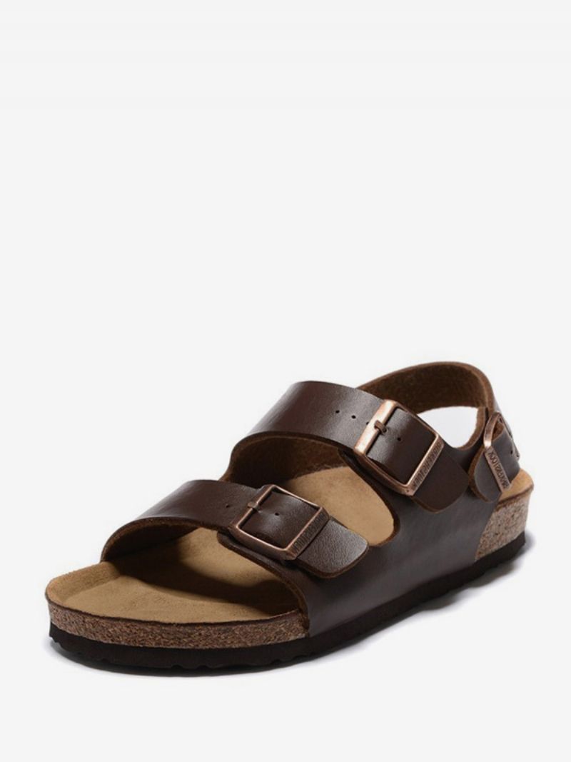 Herrsandaler Slip-on Justerbar Strap Spänne Tofflor Flat Sandaler - Choklad