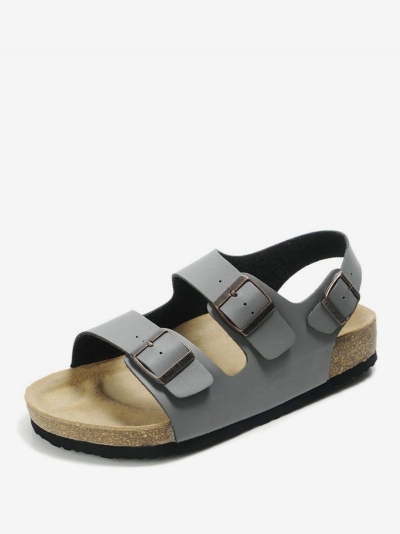 Herrsandaler Slip-on Justerbar Strap Spänne Tofflor Flat Sandaler - Grå