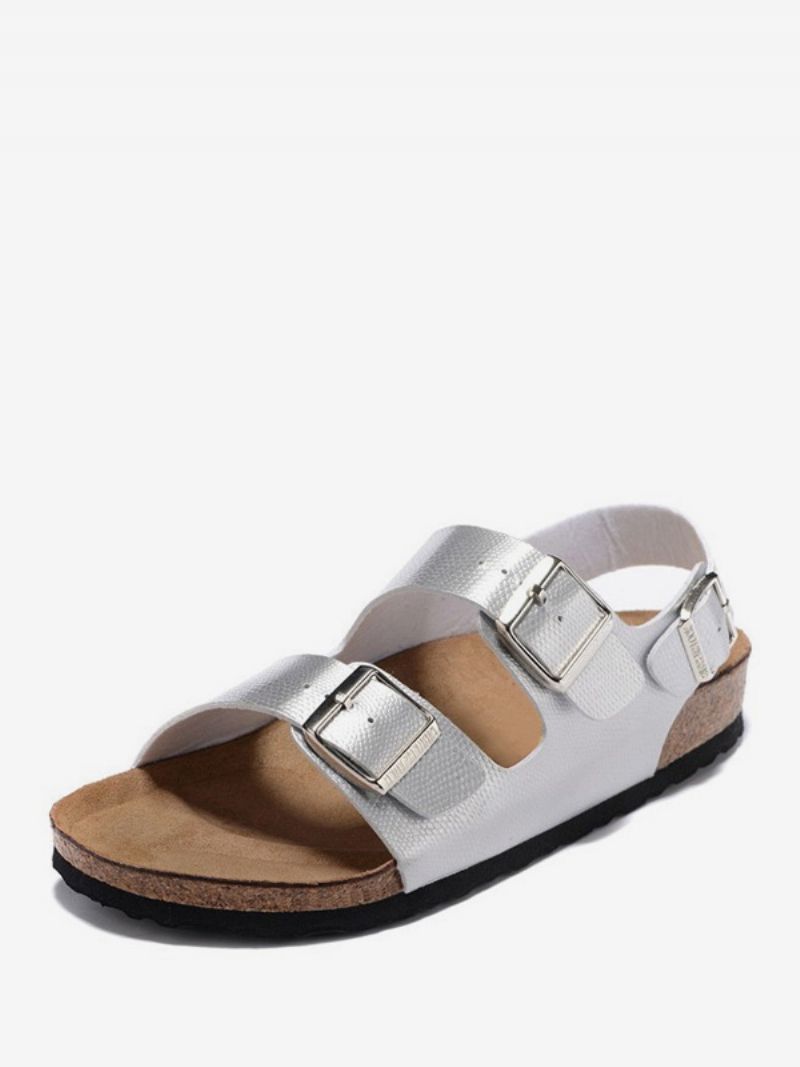 Herrsandaler Slip-on Justerbar Strap Spänne Tofflor Flat Sandaler - Silver