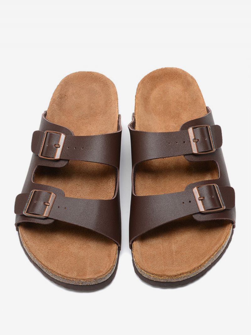 Mäns Sandaler För Män Slip-on Justerbar Rem Spänne Tofflor Platta - Kaffe Brun