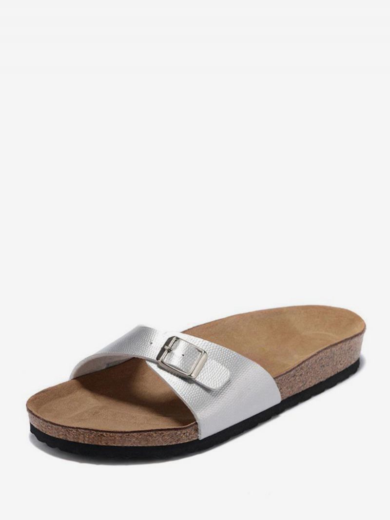 Mäns Sandaler För Män Slip-on Justerbar Rem Spänne Tofflor Platta - Silver