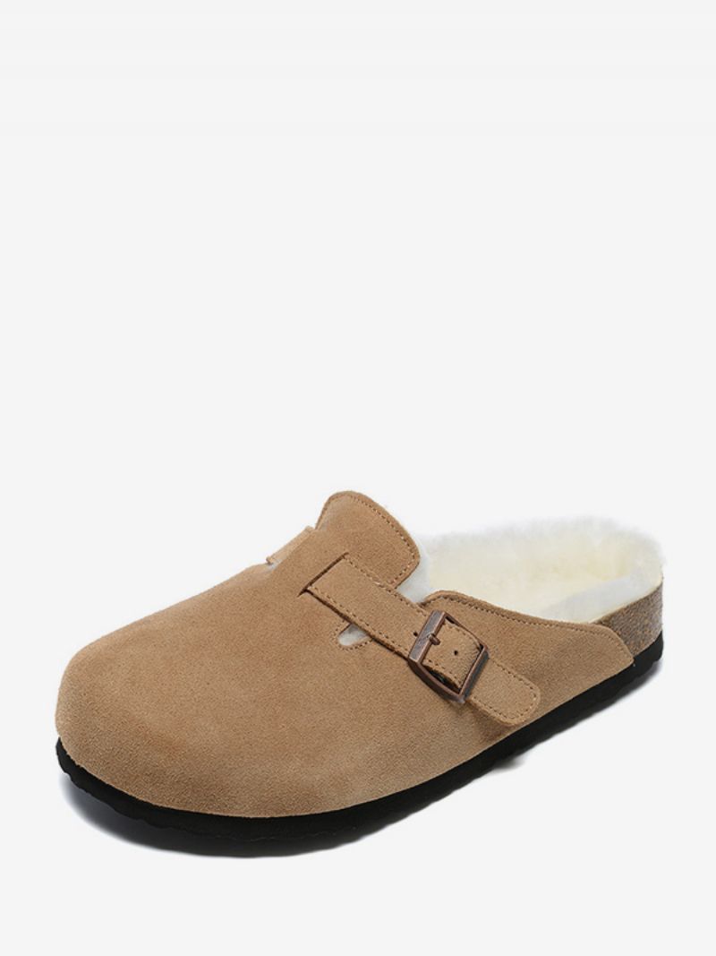 Sandaler För Män Slip-on Color Block Kohud Trä Justerbar Rem Spänne Pälstofflor Platta - Djupt Ljusgul