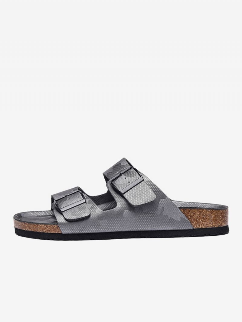 Sandaler För Män Slip-on Color Block Pu Läder Split Sole - Grå