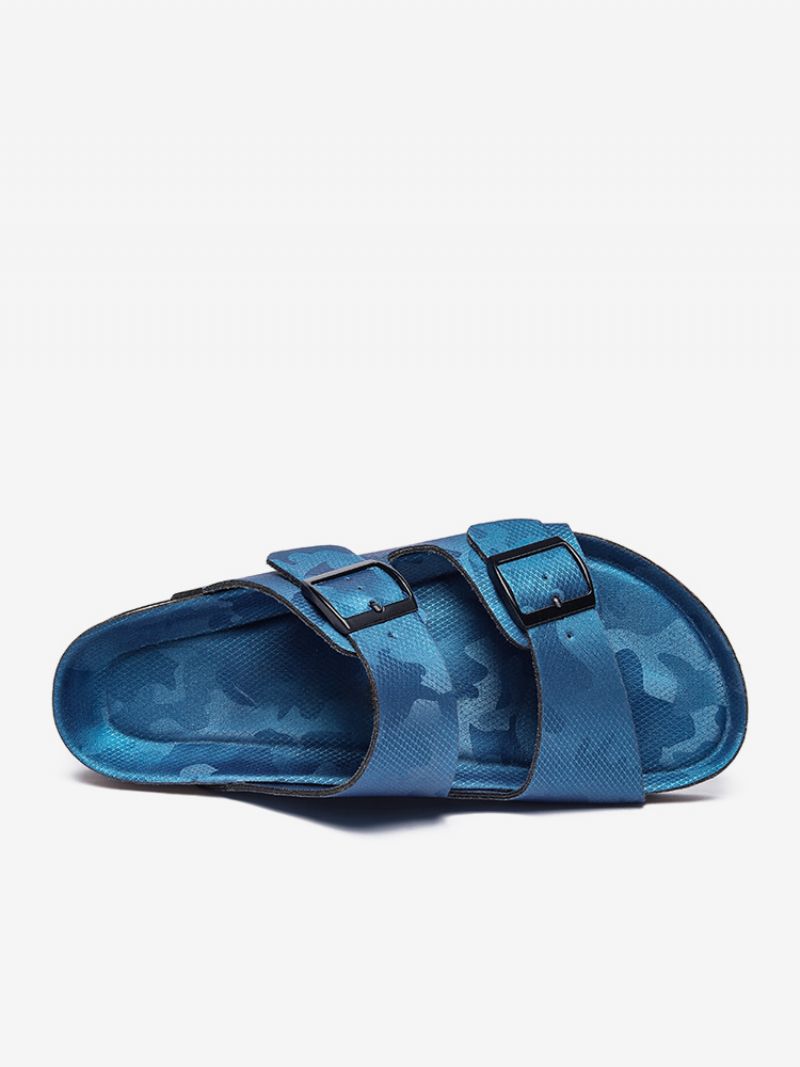 Sandaler För Män Slip-on Color Block Pu Läder Split Sole - Blå