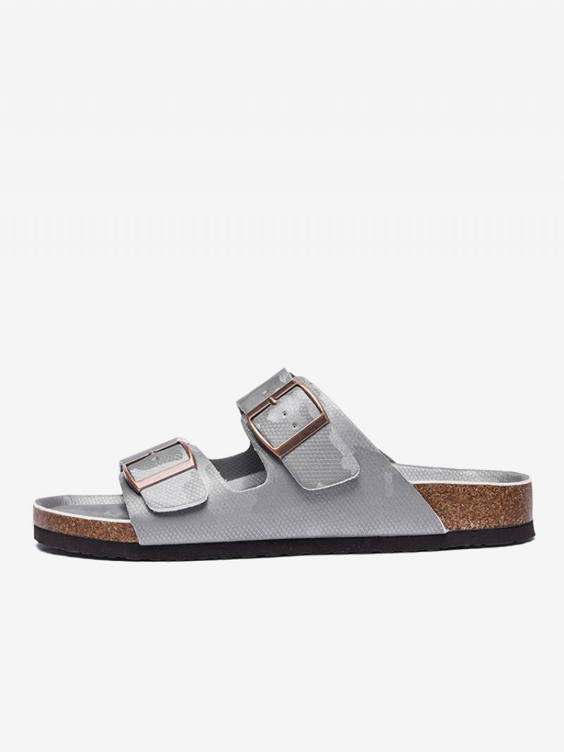 Sandaler För Män Slip-on Color Block Pu Läder Split Sole - Silver