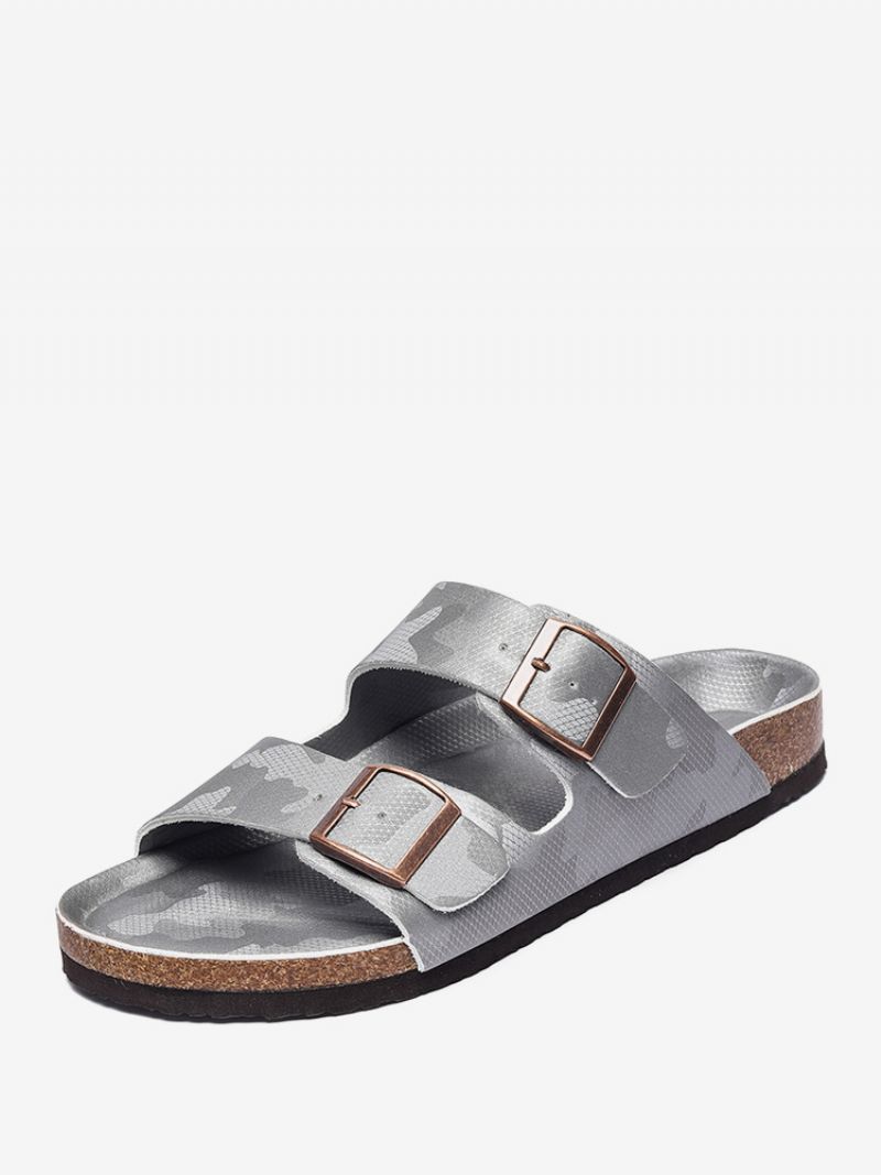 Sandaler För Män Slip-on Color Block Pu Läder Split Sole - Silver