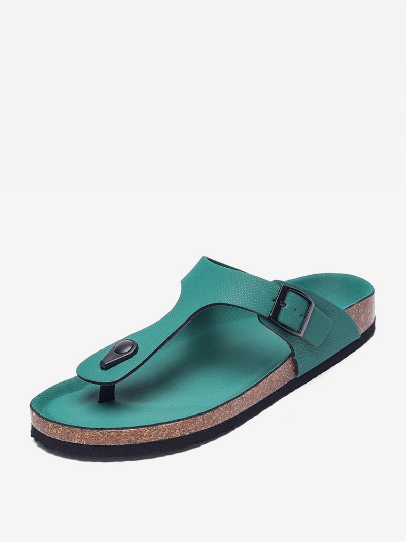 Sandaler För Män Slip-on Color Block Pu Läder Split Sole - Hunter Green