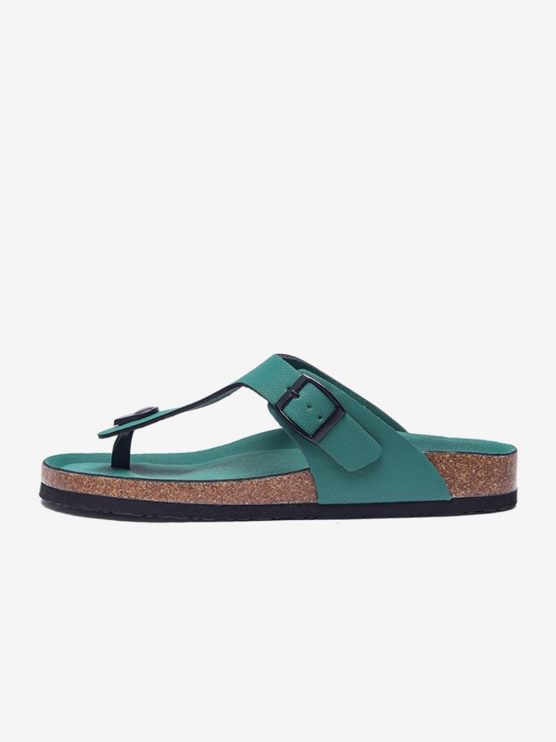 Sandaler För Män Slip-on Color Block Pu Läder Split Sole - Hunter Green