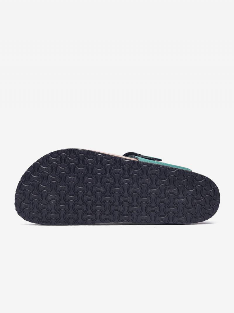 Sandaler För Män Slip-on Color Block Pu Läder Split Sole - Hunter Green