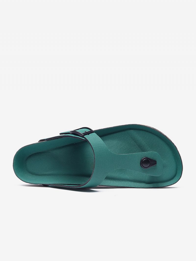 Sandaler För Män Slip-on Color Block Pu Läder Split Sole - Hunter Green