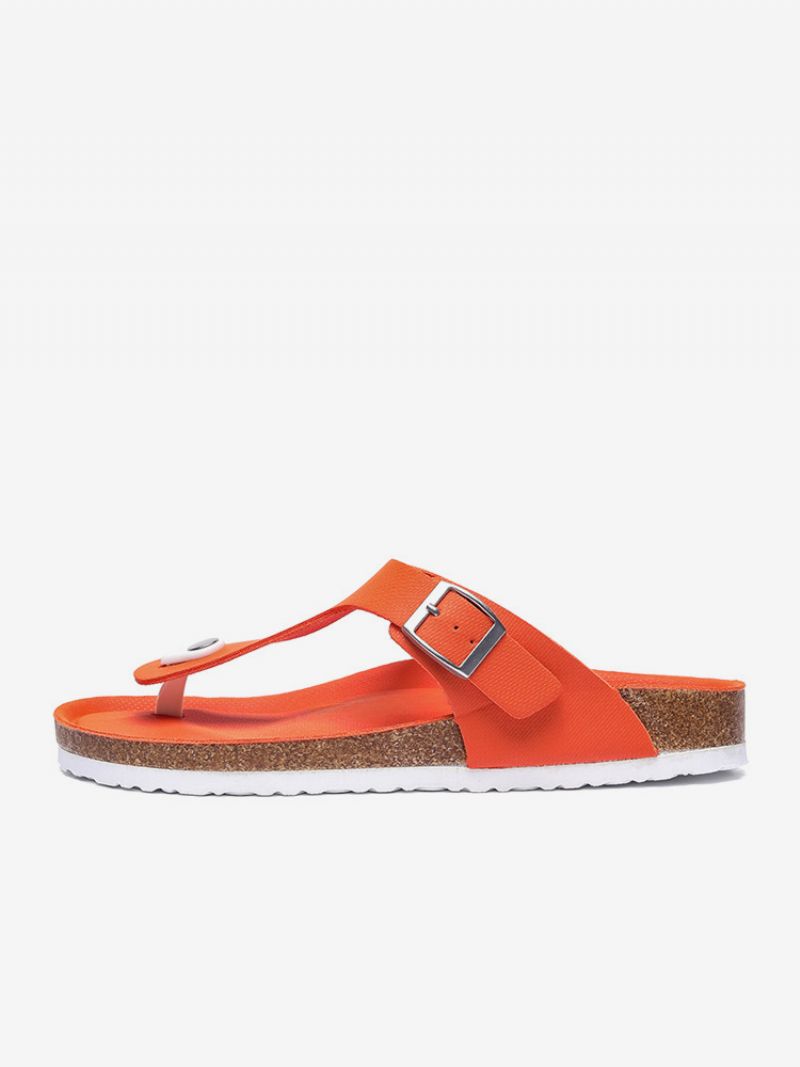 Sandaler För Män Slip-on Color Block Pu Läder Split Sole - Orange