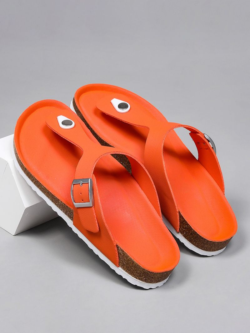 Sandaler För Män Slip-on Color Block Pu Läder Split Sole - Orange