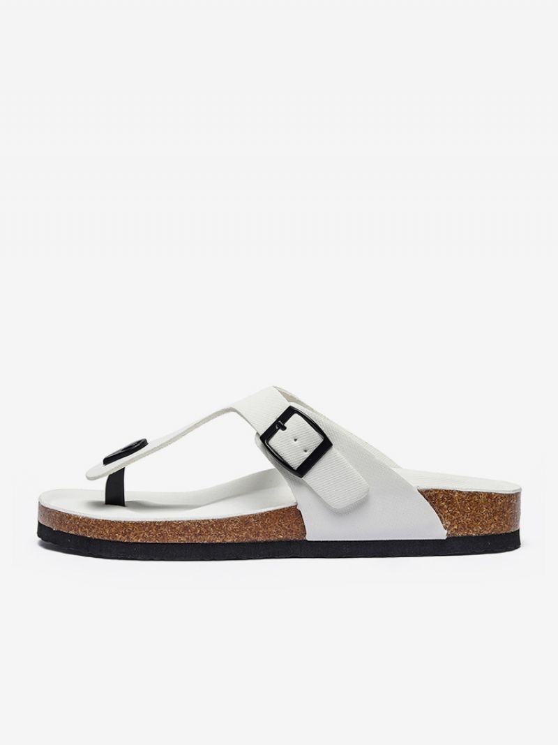 Sandaler För Män Slip-on Color Block Pu Läder Split Sole - Vit